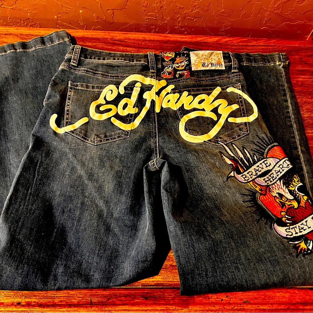 ED HARDY BRAVE EAGLE WIDE LEG JEAN WOMEN 28